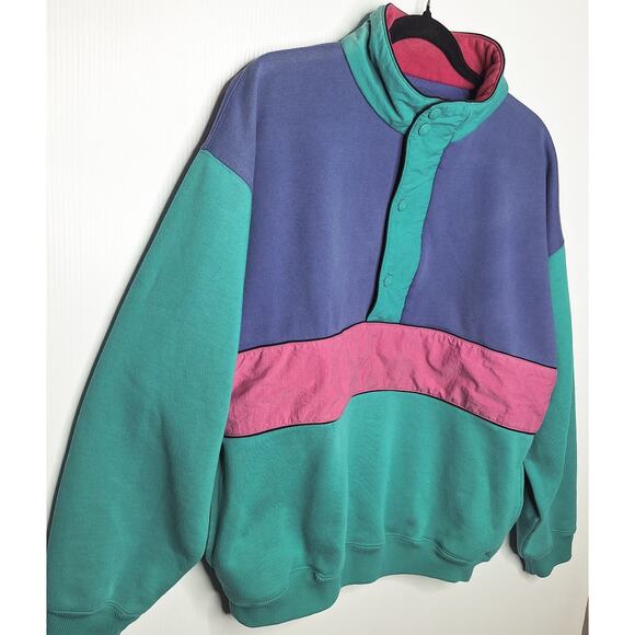 Vintage 90s Eddie Bauer Pullover Men's Large Fleece Snap Sweater Outdoors 90s - Picture 7 of 12